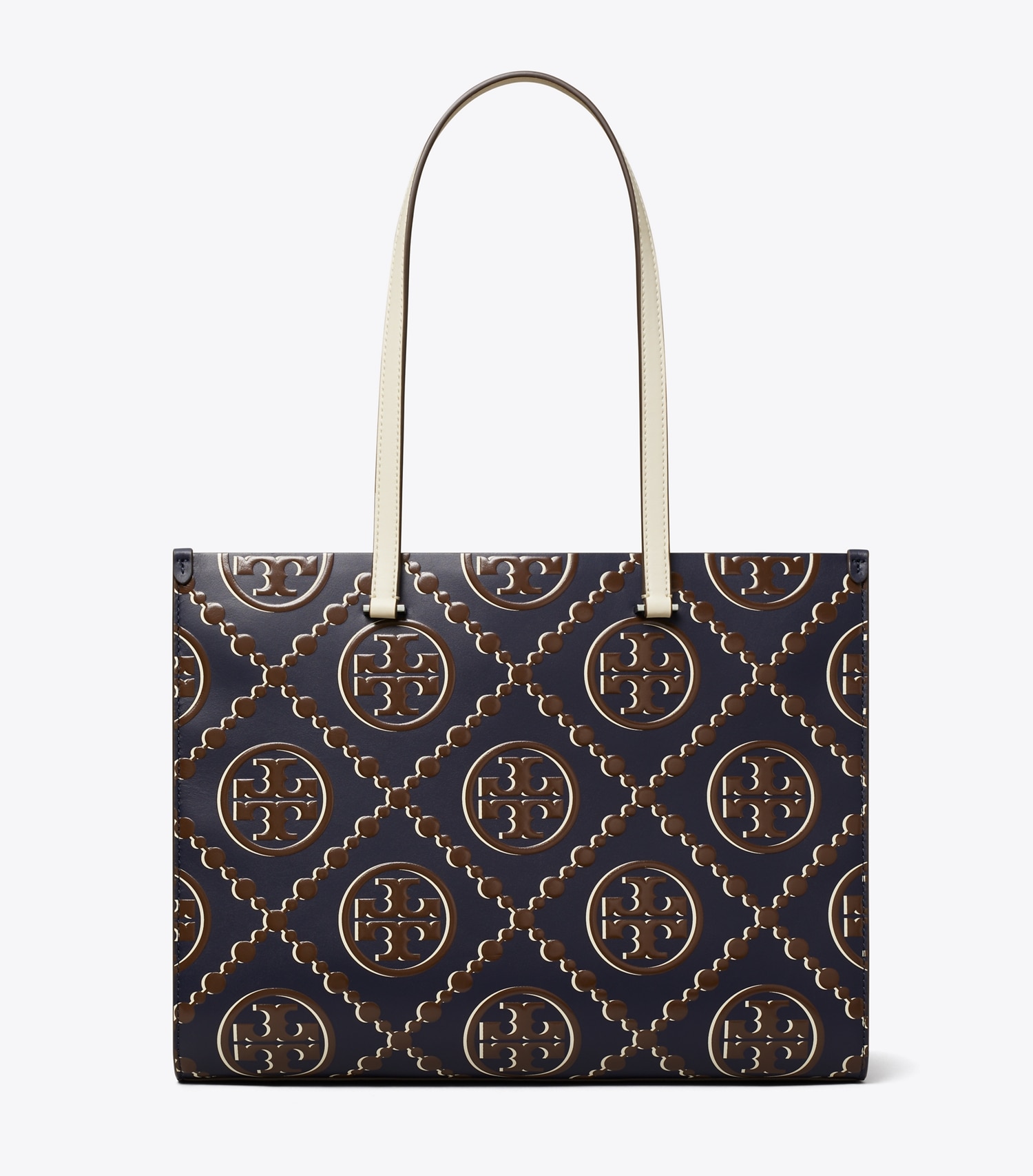 T MONOGRAM CONTRAST EMBOSSED TOTE