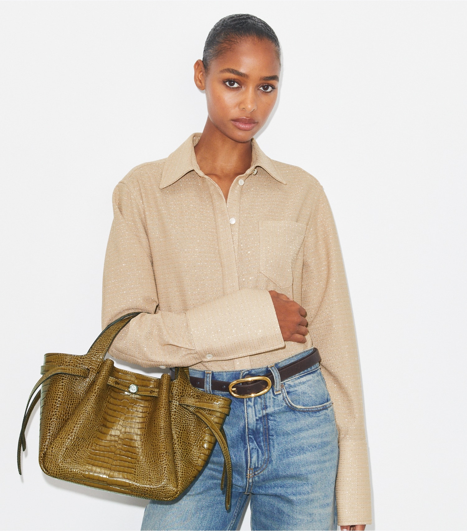 SMALL ROMY CROC-EMBOSSED TOTE