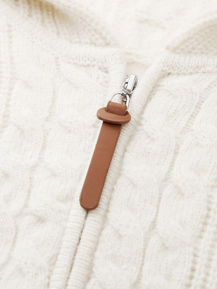 100% Wool Women's Cardigan Cable Knit Hoodie