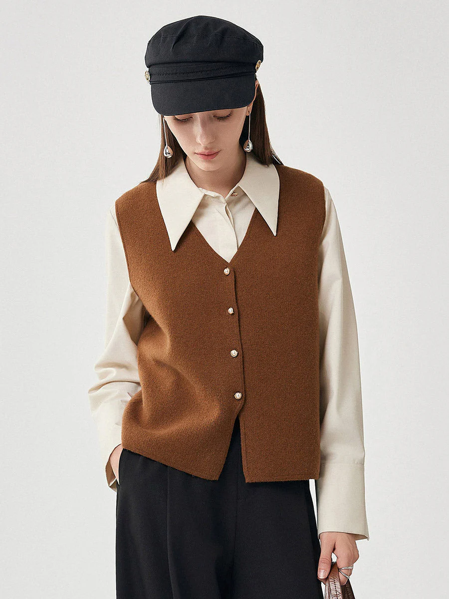 100% Wool Women's Button-Down Knit Vest