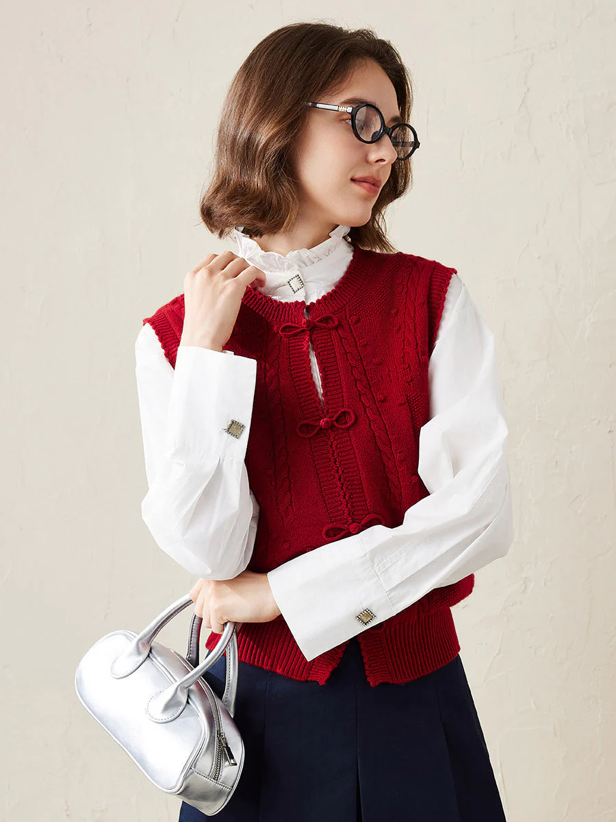 100% Cashmere Women's Bow Detailing Cable Knit Vest