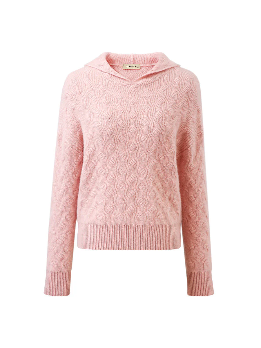 100% Cashmere Women's Cable Knit Hooded Sweater
