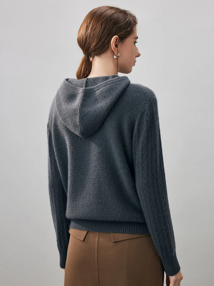 100% Cashmere Women's Ribbed Knit Hoodie