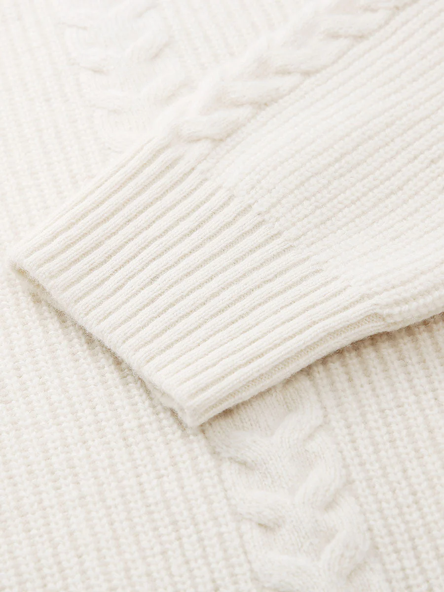 100% Wool Women's Cardigan Cable Knit Hoodie