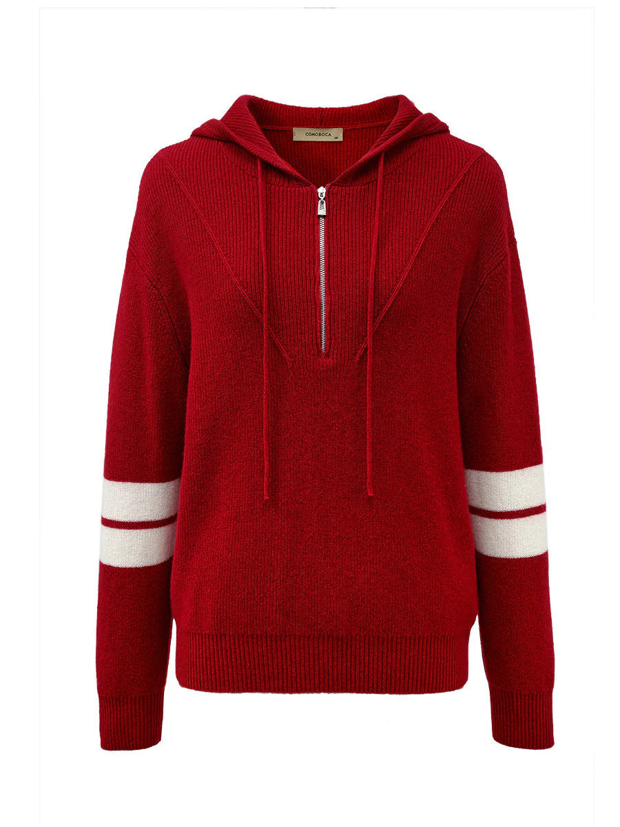 100% Cashmere Women's Half Zip Sweater Knit Hoodie