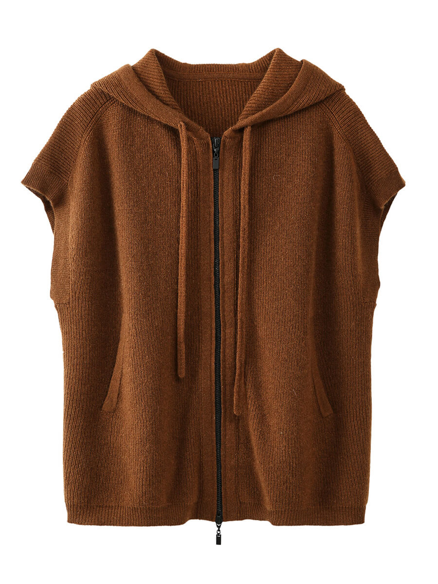 100% Cashmere Women's Hooded Double-Head Zipper Vest