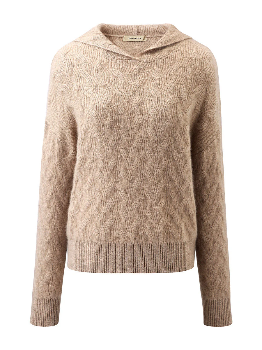 100% Cashmere Women's Cable Knit Hooded Sweater