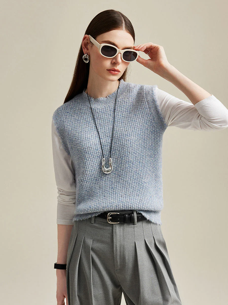 100% Cashmere Women's Textured Knit Sweater Vest