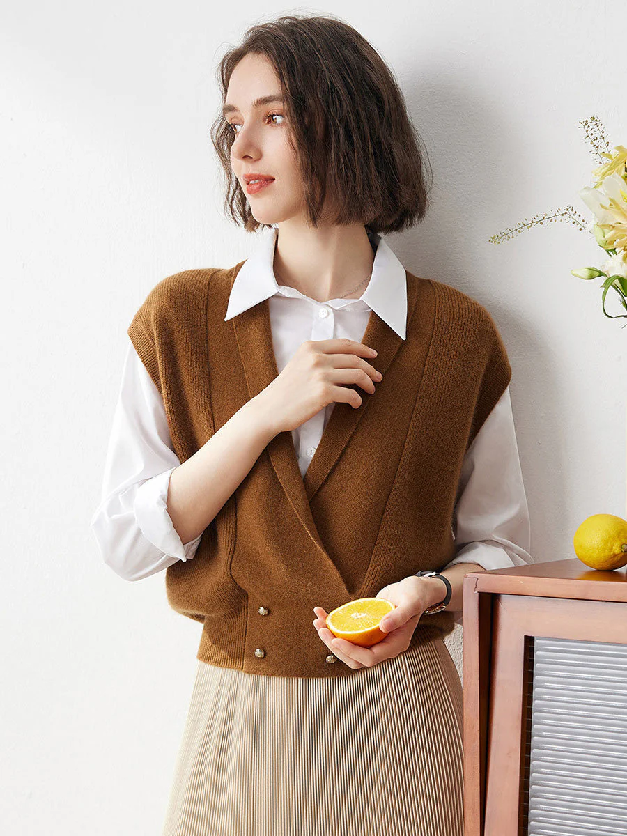 100% Cashmere Women's Knit Sleeveless Wrap Vest