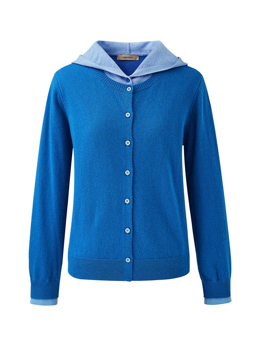 100% Wool Women's Contrast Button Down Hoodie