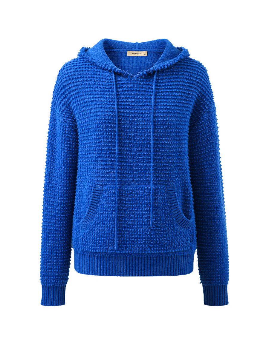 100% Cashmere Women's Textured Knit Pocket Hoodie