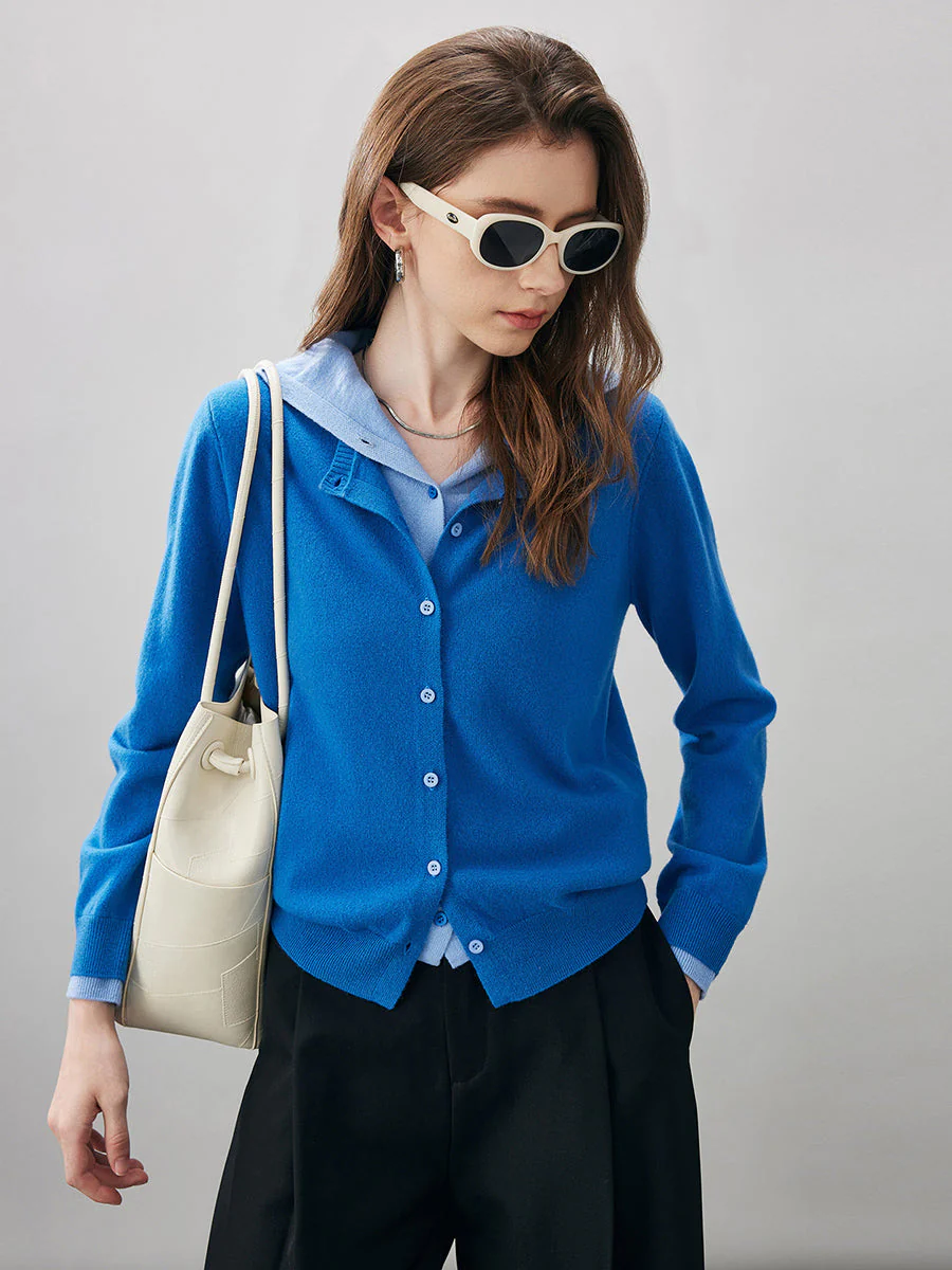 100% Wool Women's Contrast Button Down Hoodie