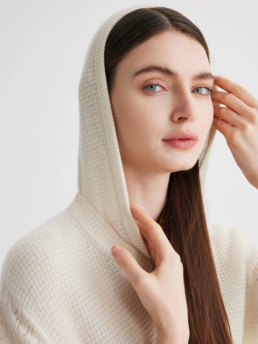 100% Cashmere Women's Ribbed Knit Hoodie