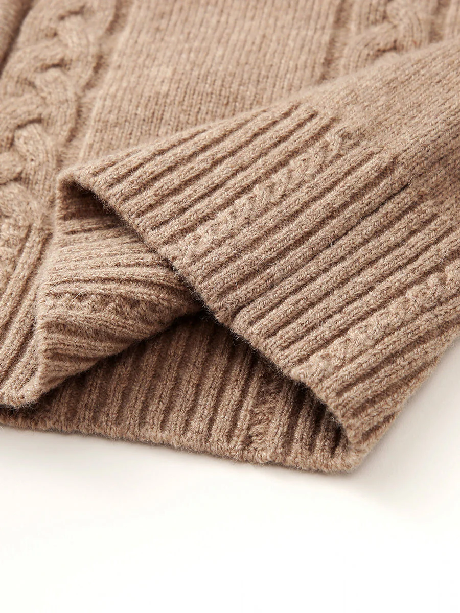 100% Wool Women's Cable Knit Zip Cardigan Hoodie