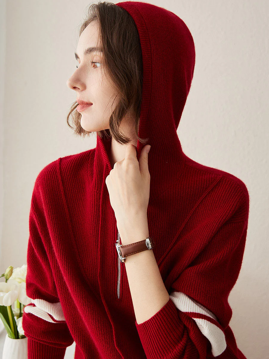 100% Cashmere Women's Half Zip Sweater Knit Hoodie