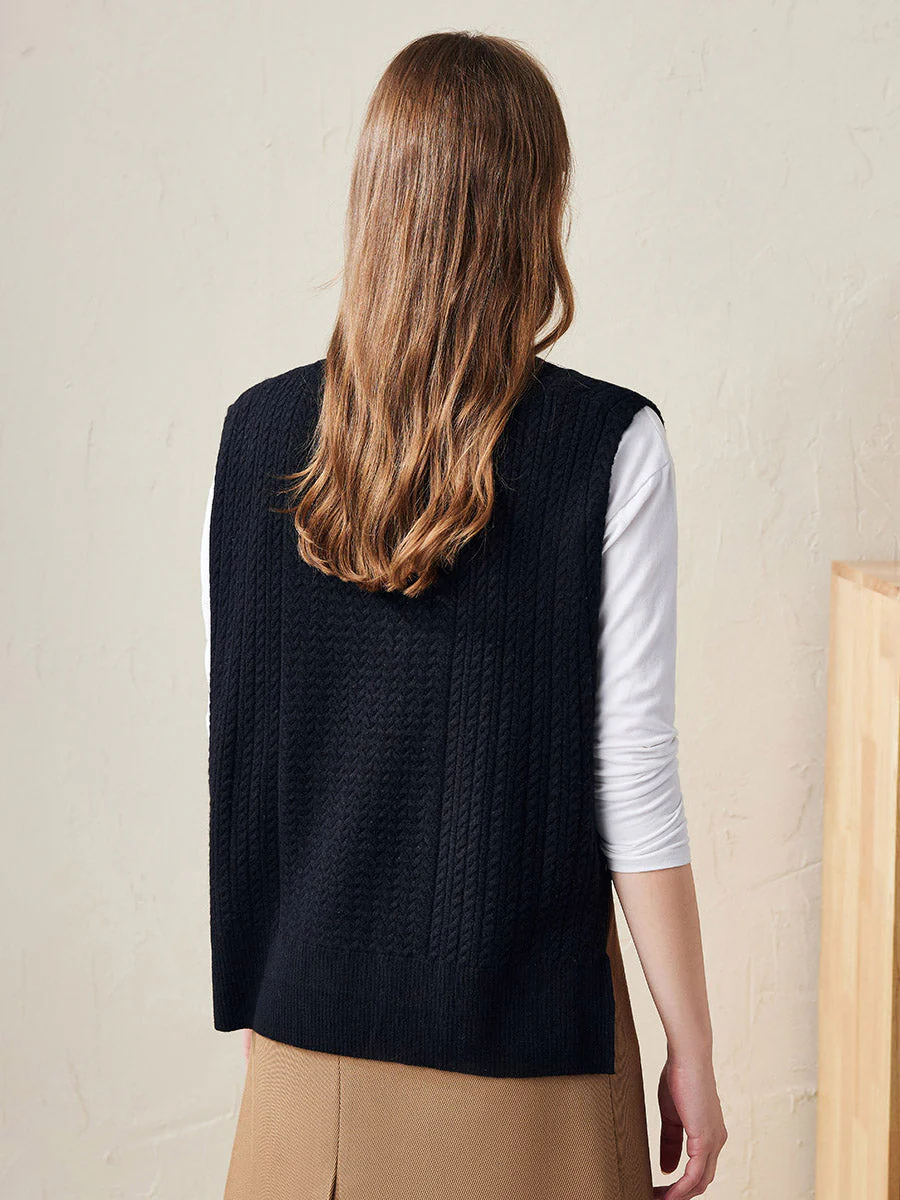 100% Wool Women's Knit Sleeveless Sweater Vest