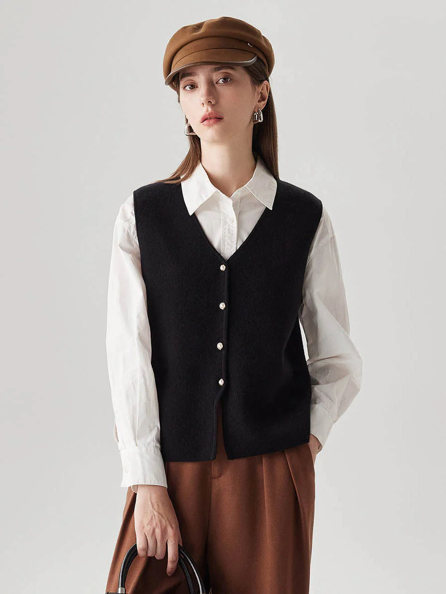 100% Wool Women's Button-Down Knit Vest