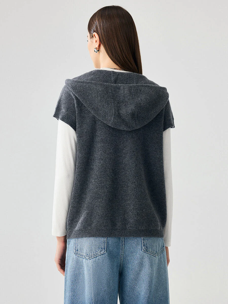 100% Cashmere Women's Hooded Double-Head Zipper Vest