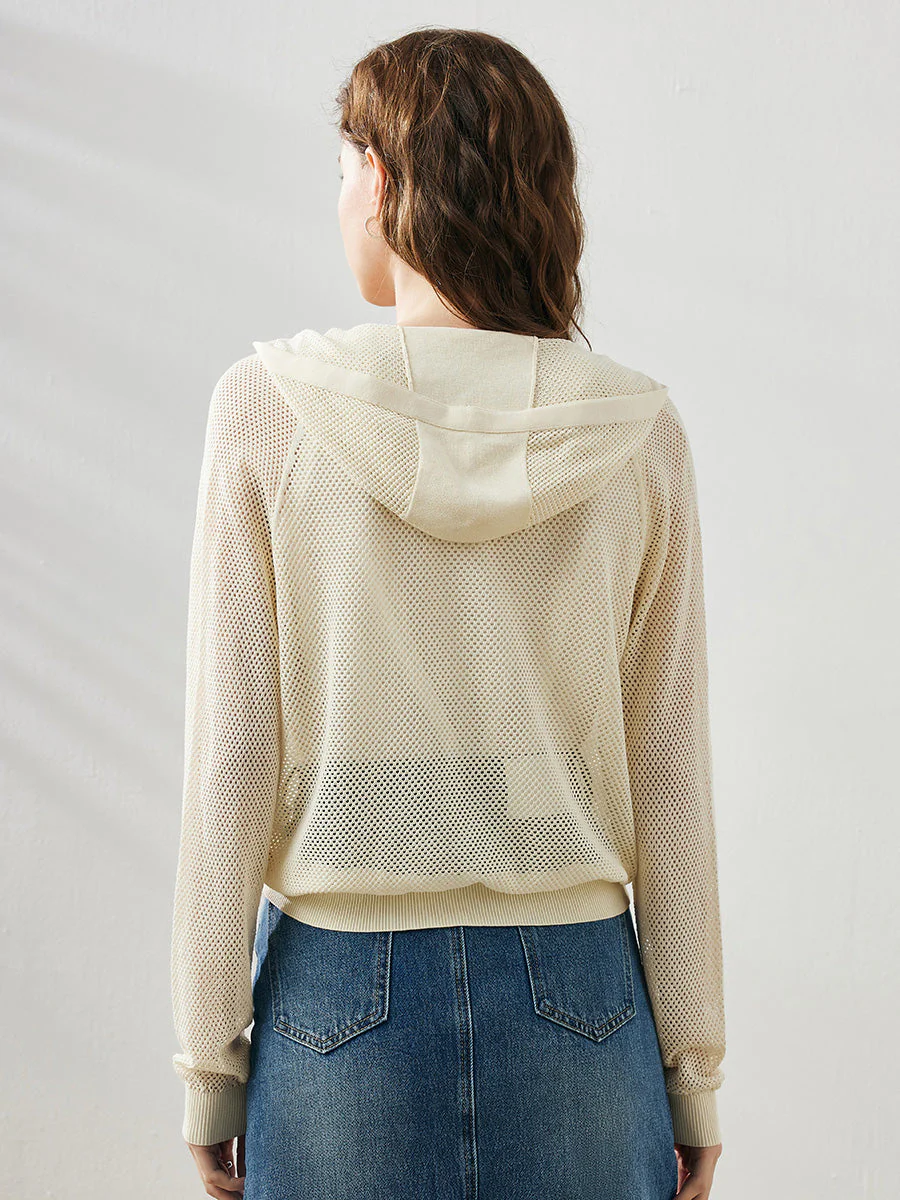 Women's Ribbed Mesh Zip-Up Hoodie