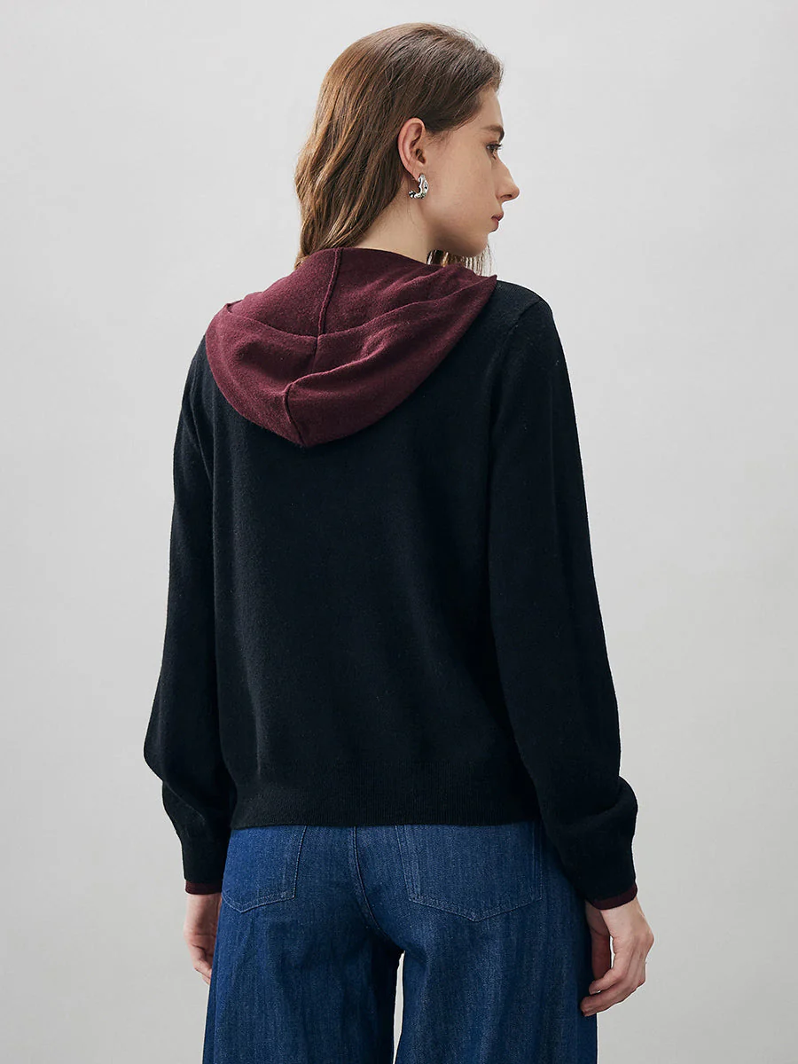 100% Wool Women's Contrast Button Down Hoodie