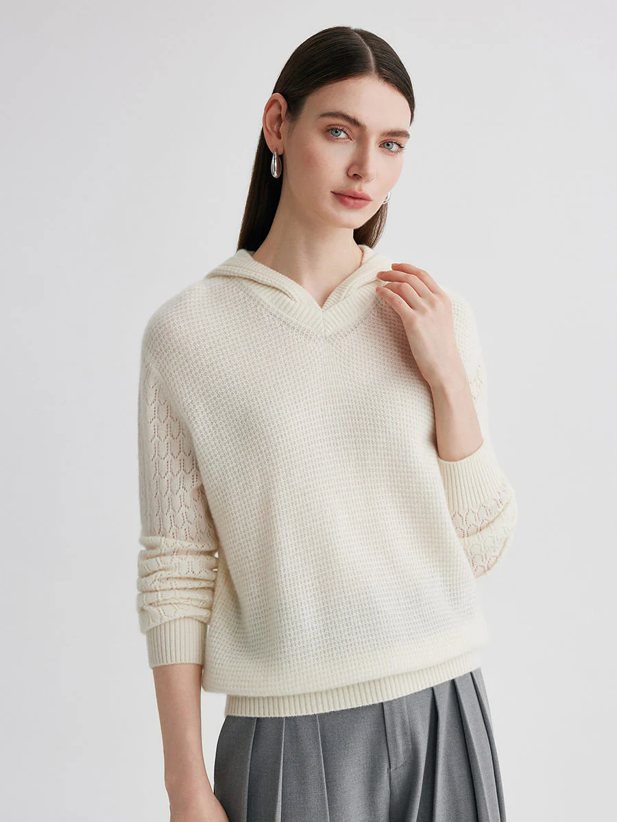 100% Cashmere Women's Ribbed Knit Hoodie