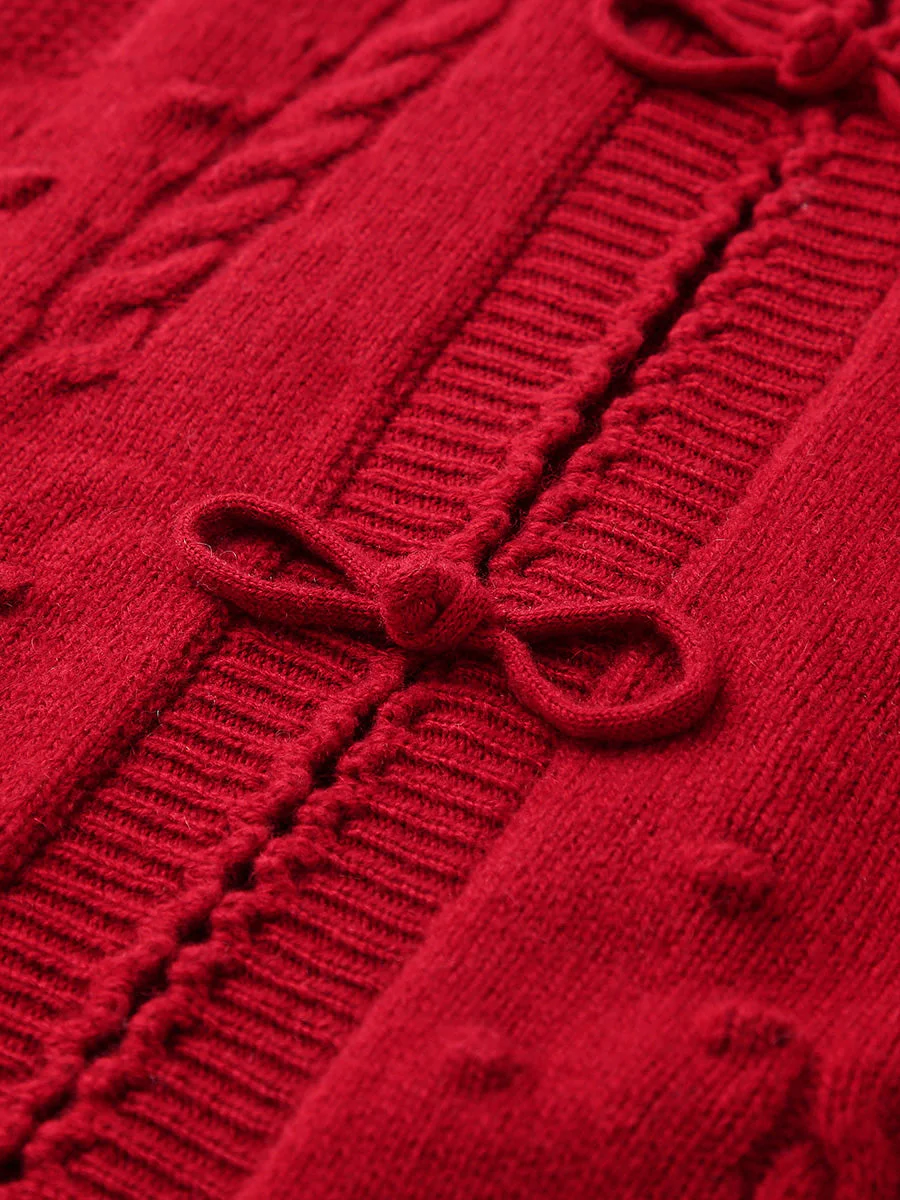 100% Cashmere Women's Bow Detailing Cable Knit Vest