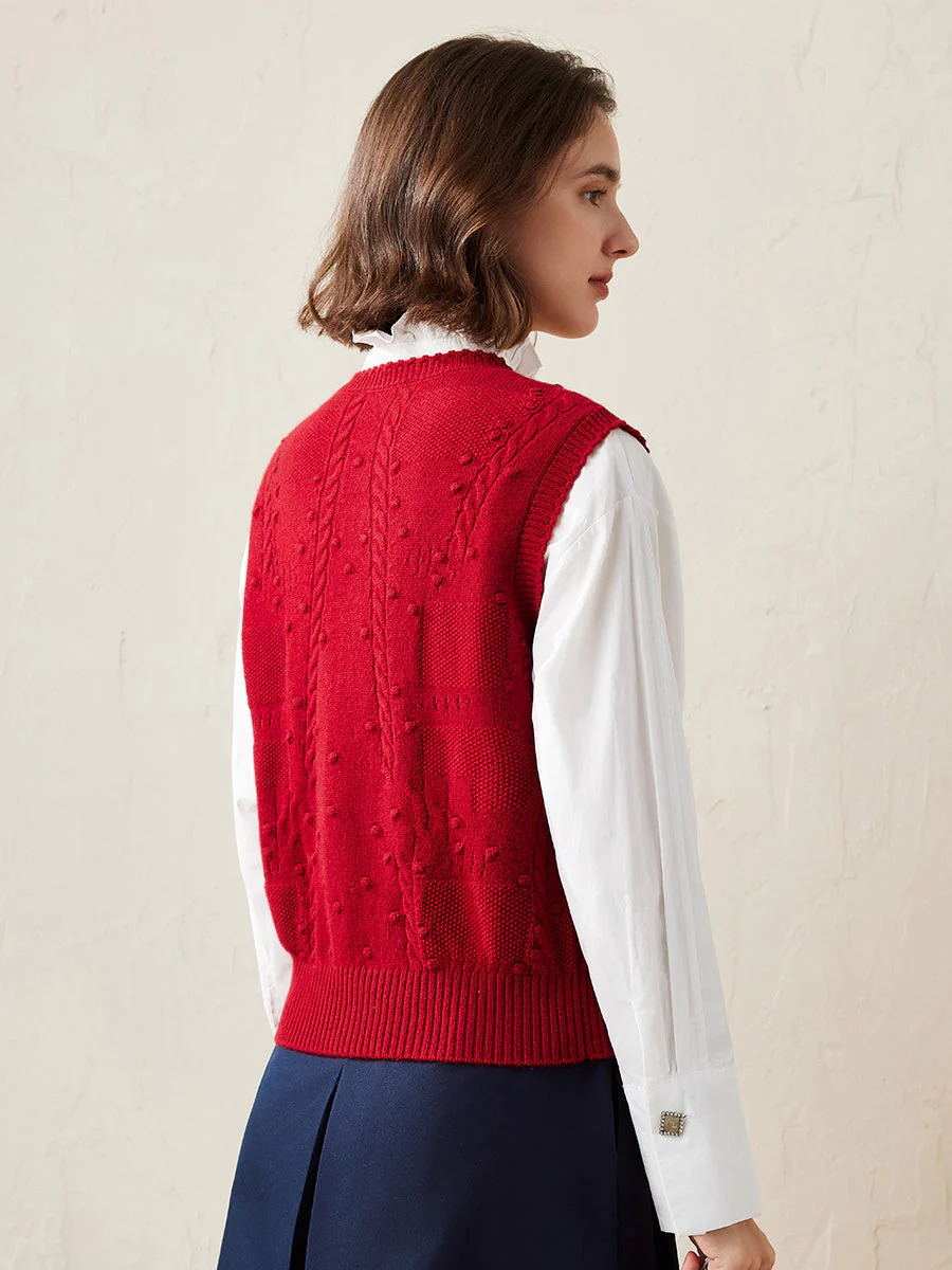 100% Cashmere Women's Bow Detailing Cable Knit Vest