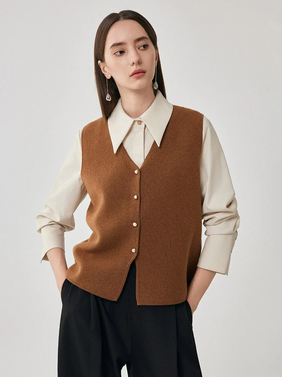 100% Wool Women's Button-Down Knit Vest