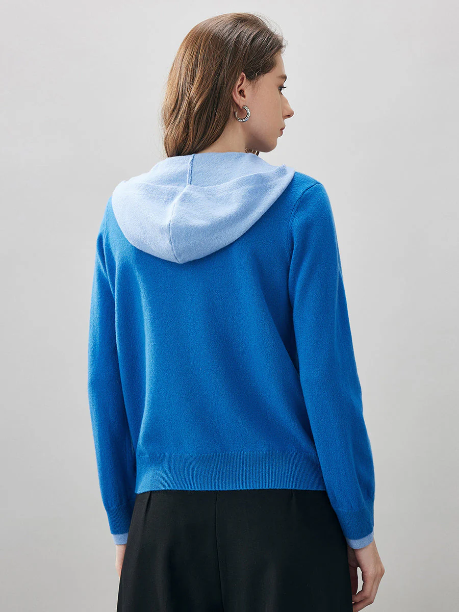 100% Wool Women's Contrast Button Down Hoodie