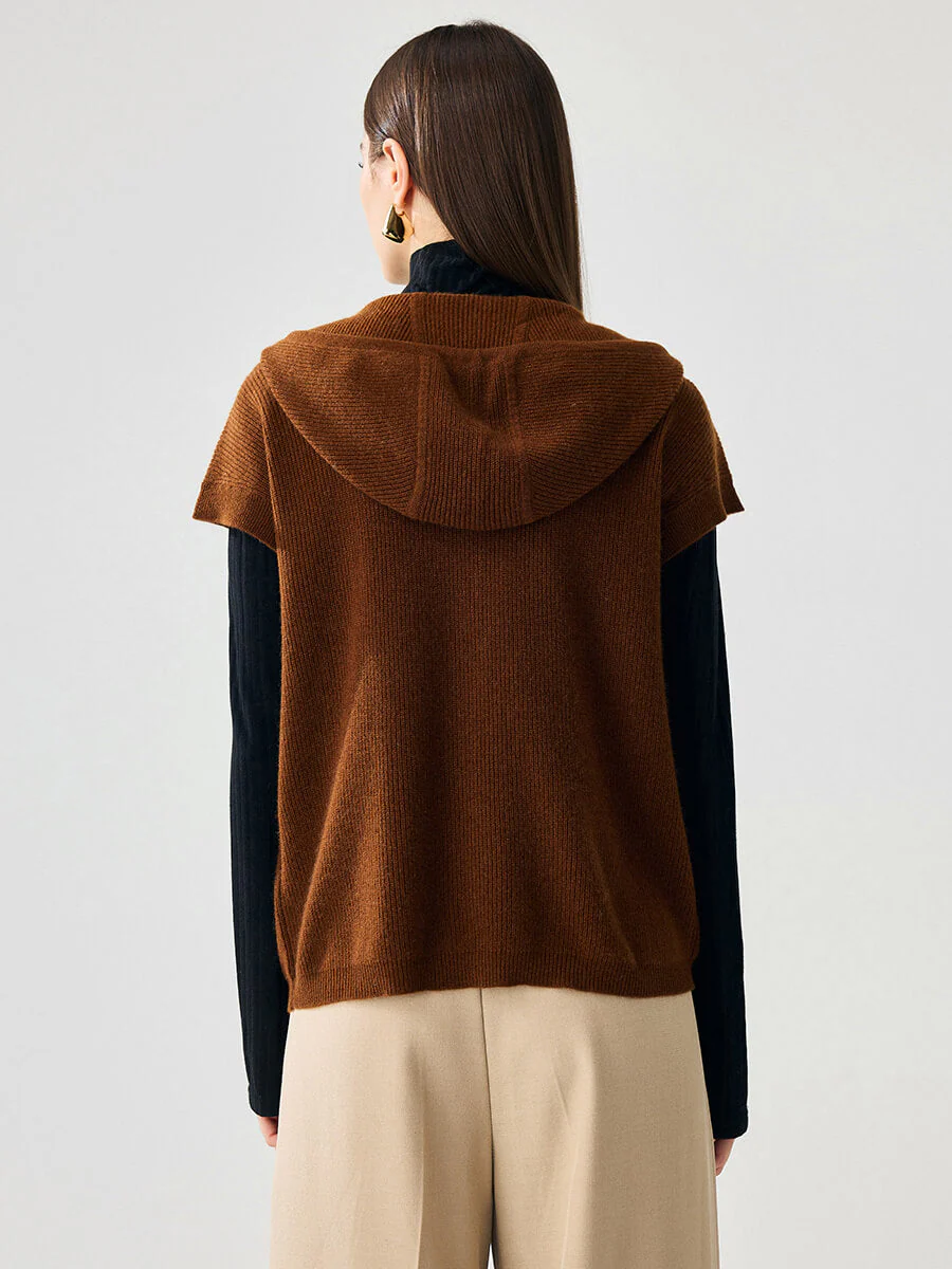 100% Cashmere Women's Hooded Double-Head Zipper Vest