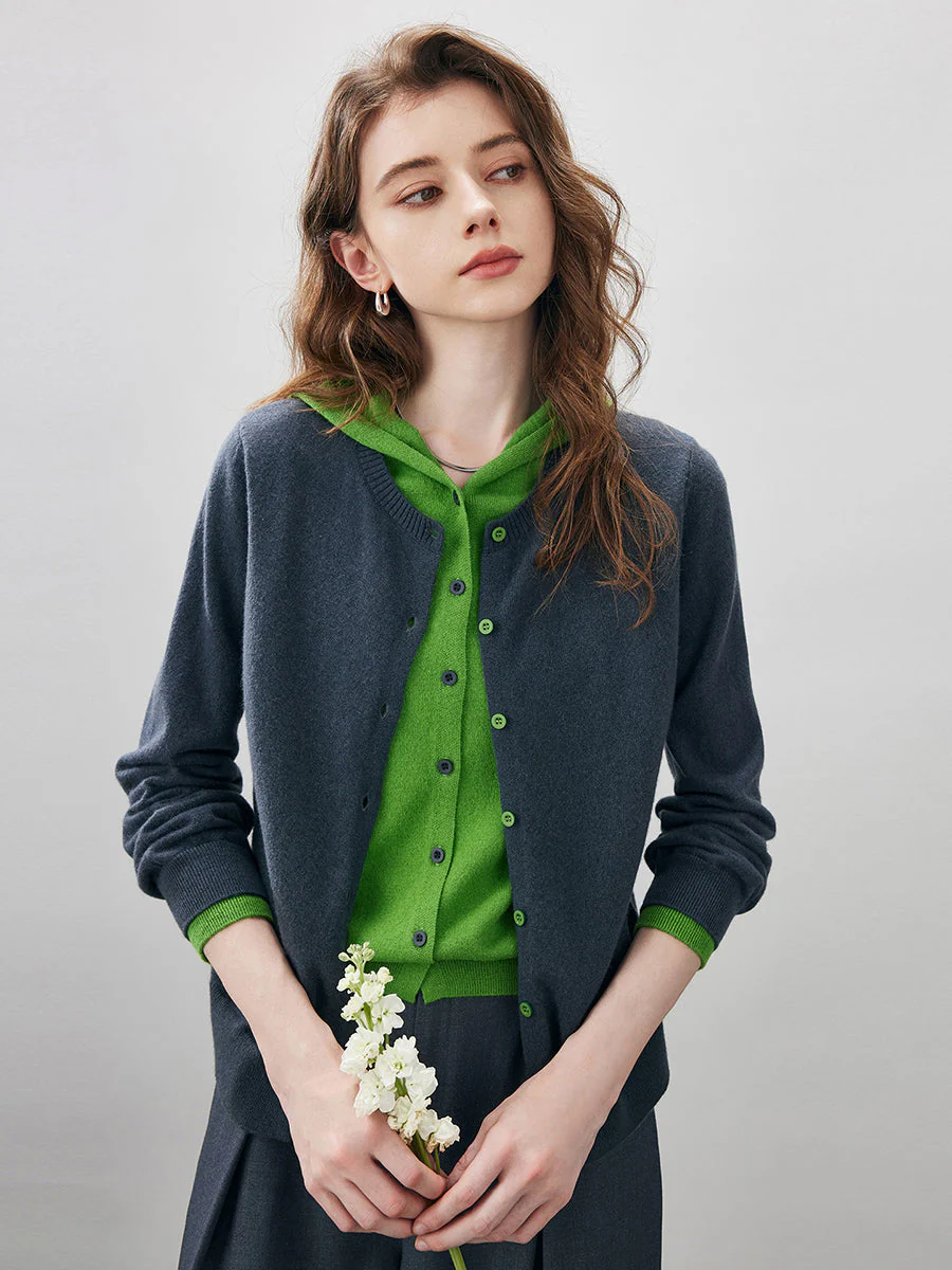 100% Wool Women's Contrast Button Down Hoodie