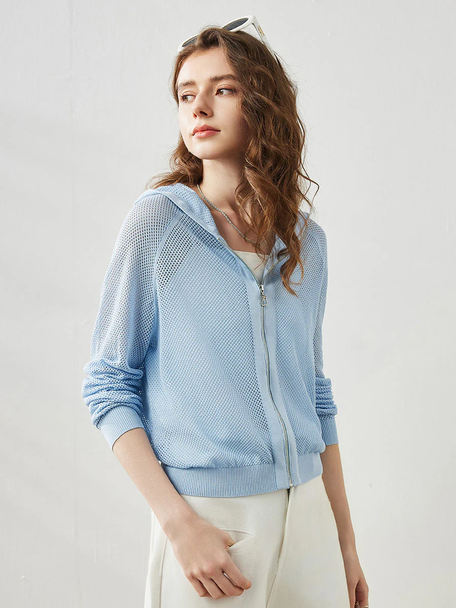 Women's Ribbed Mesh Zip-Up Hoodie