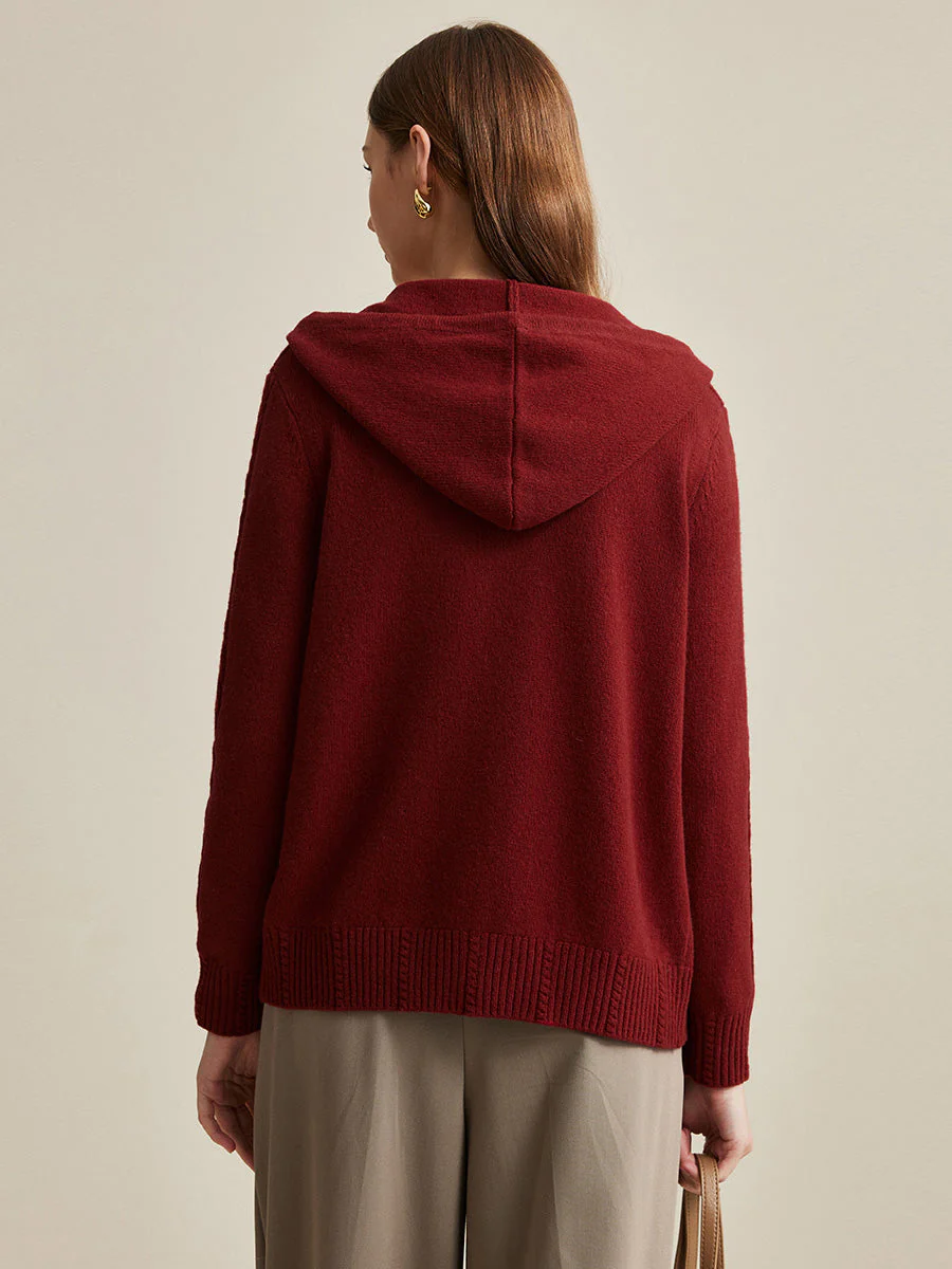 100% Wool Women's Cable Knit Zip Cardigan Hoodie