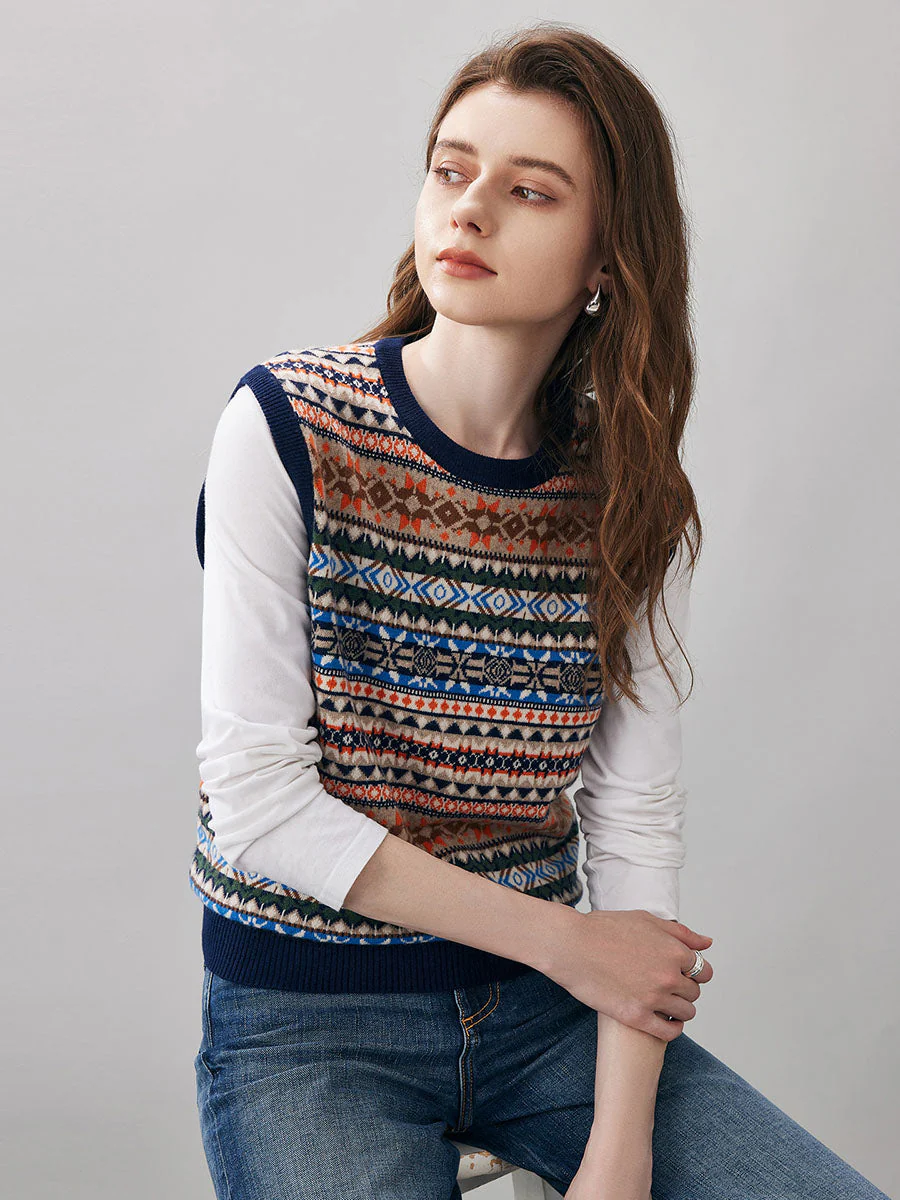 100% Wool Women's Fair Isle Knit Vest