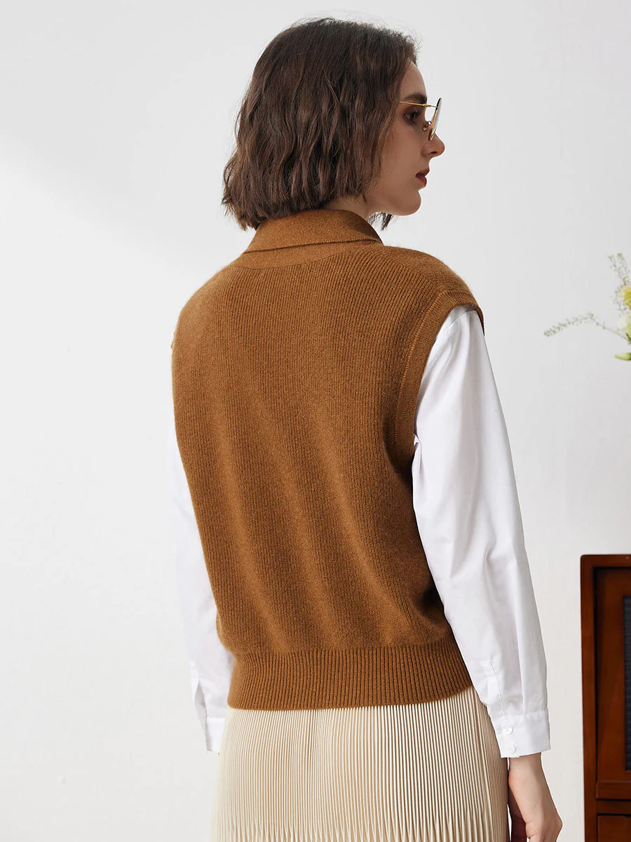 100% Cashmere Women's Knit Sleeveless Wrap Vest