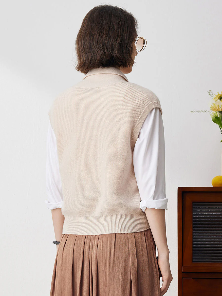 100% Cashmere Women's Knit Sleeveless Wrap Vest