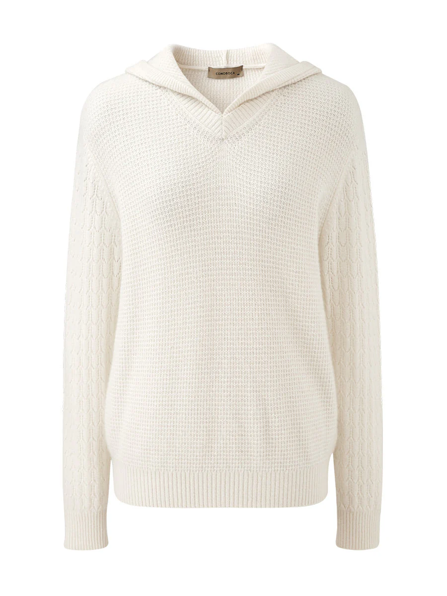 100% Cashmere Women's Ribbed Knit Hoodie
