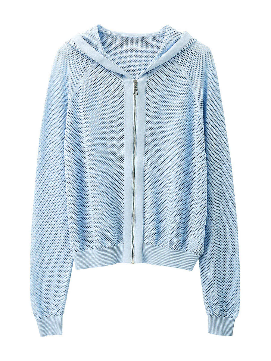 Women's Ribbed Mesh Zip-Up Hoodie