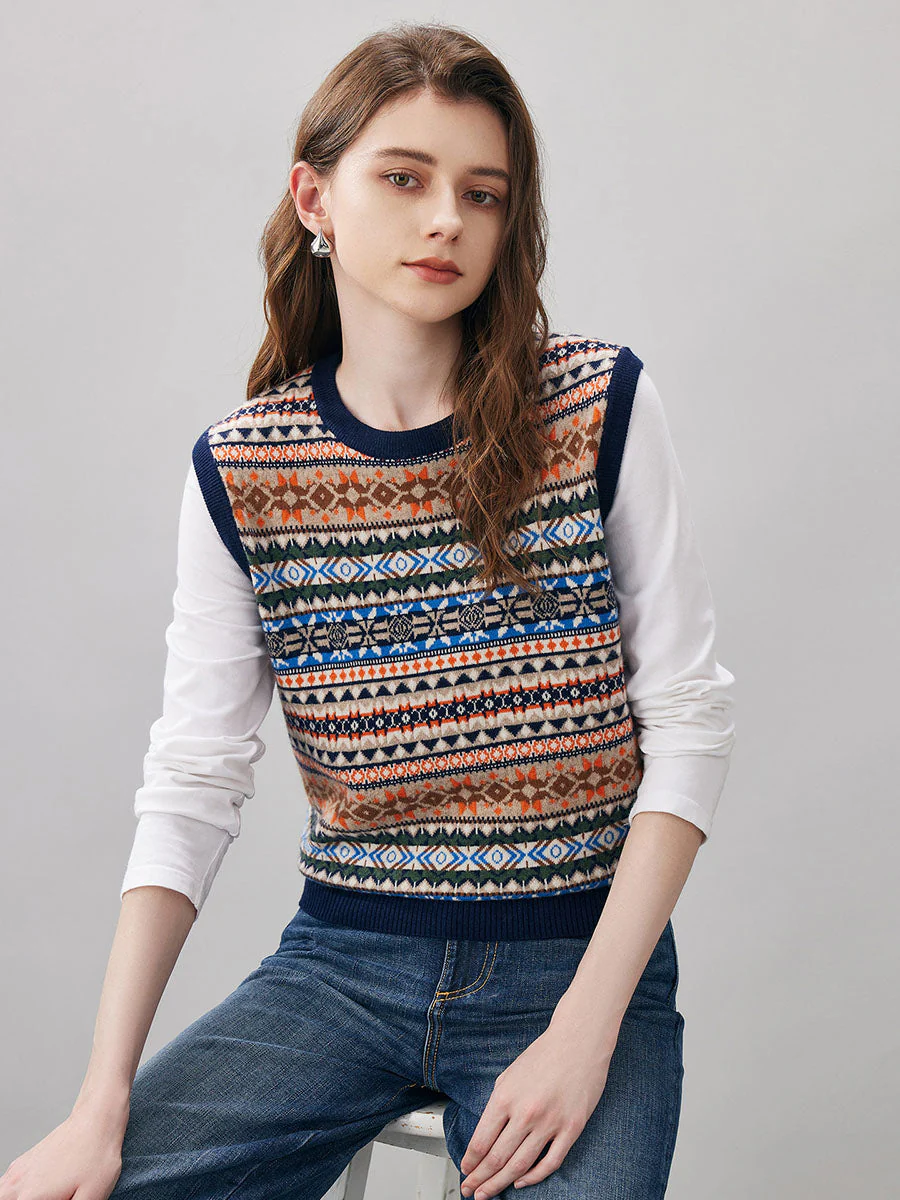 100% Wool Women's Fair Isle Knit Vest