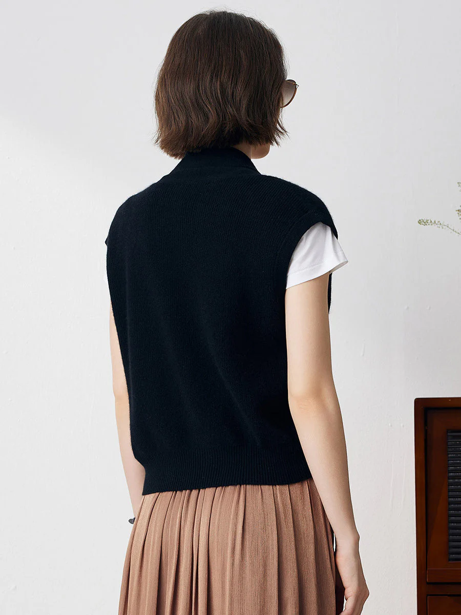 100% Cashmere Women's Knit Sleeveless Wrap Vest