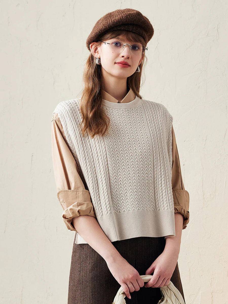 100% Wool Women's Knit Sleeveless Sweater Vest