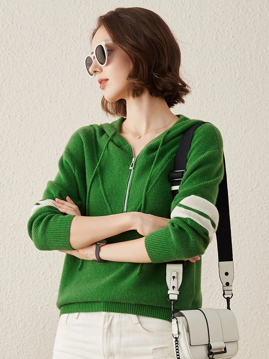 100% Cashmere Women's Half Zip Sweater Knit Hoodie