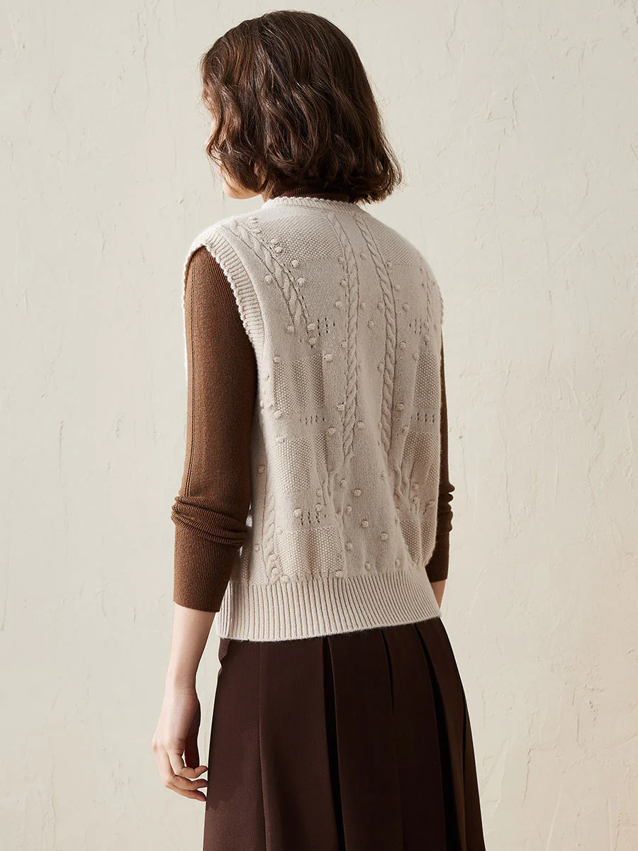100% Cashmere Women's Bow Detailing Cable Knit Vest