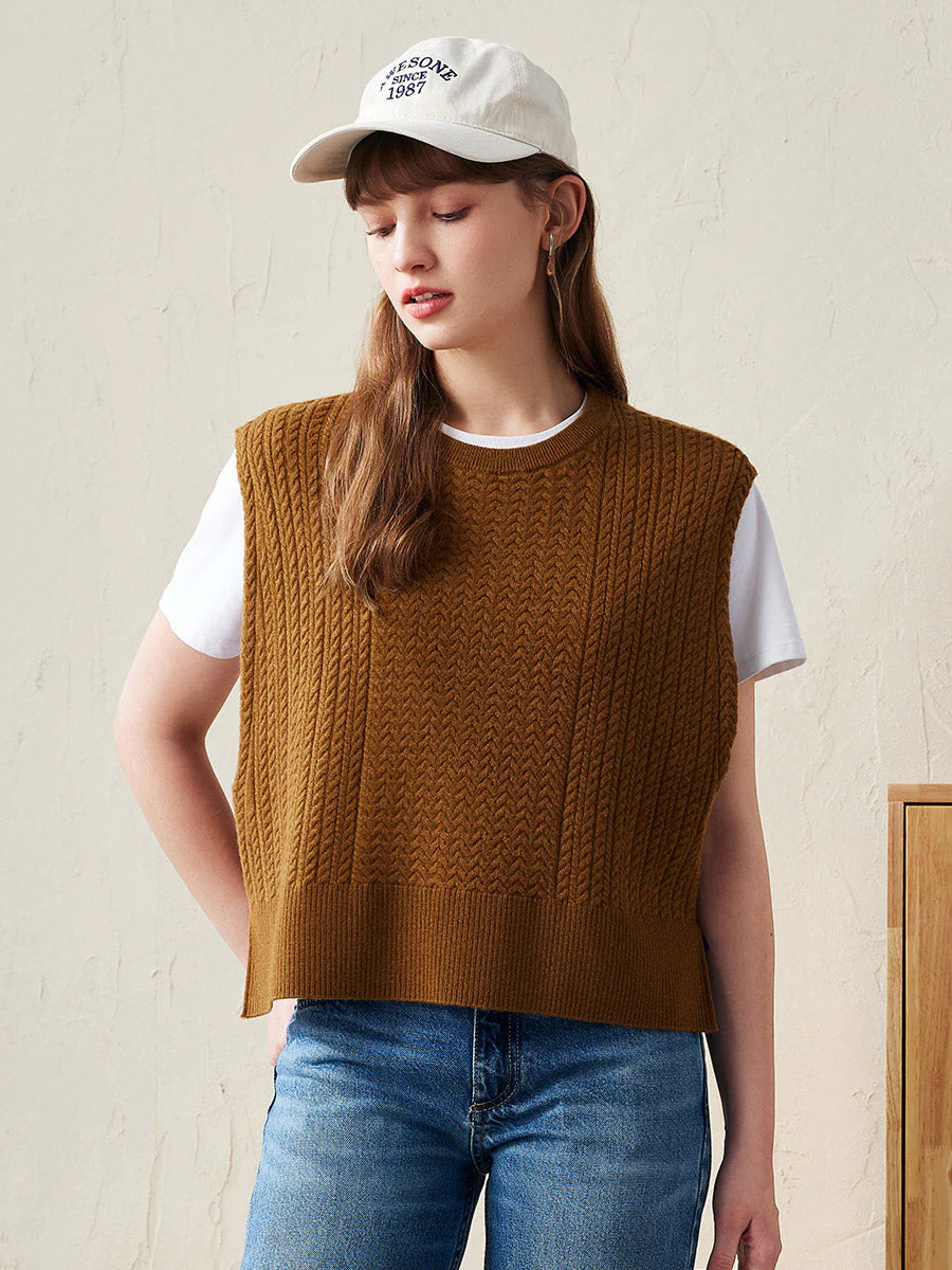 100% Wool Women's Knit Sleeveless Sweater Vest