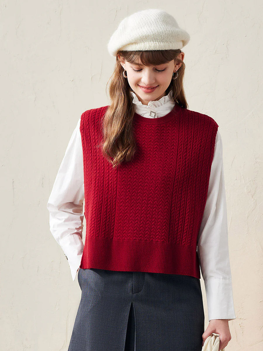 100% Wool Women's Knit Sleeveless Sweater Vest