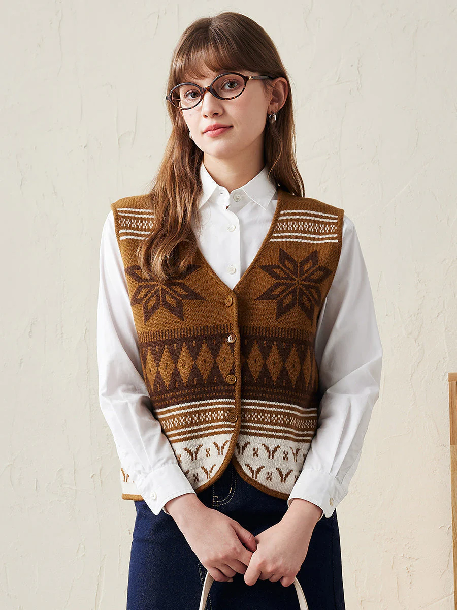 100% Wool Women's Vintage Fair Isle Knit Vest