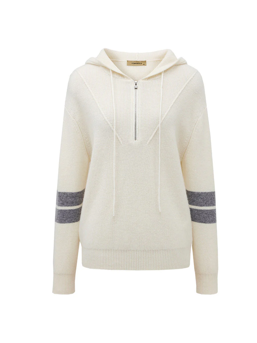 100% Cashmere Women's Half Zip Sweater Knit Hoodie