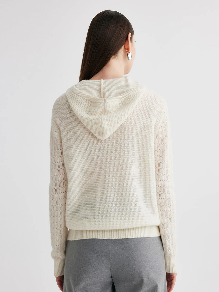 100% Cashmere Women's Ribbed Knit Hoodie