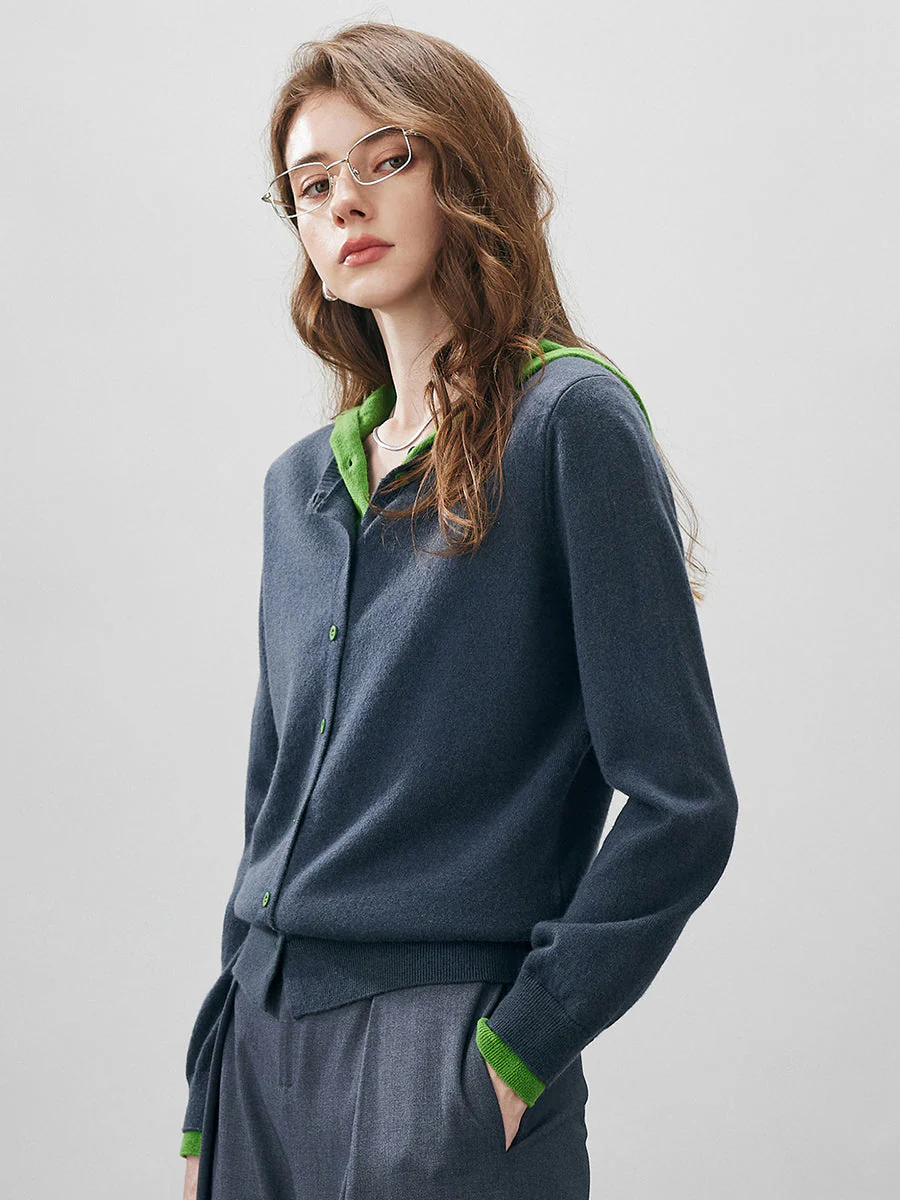 100% Wool Women's Contrast Button Down Hoodie