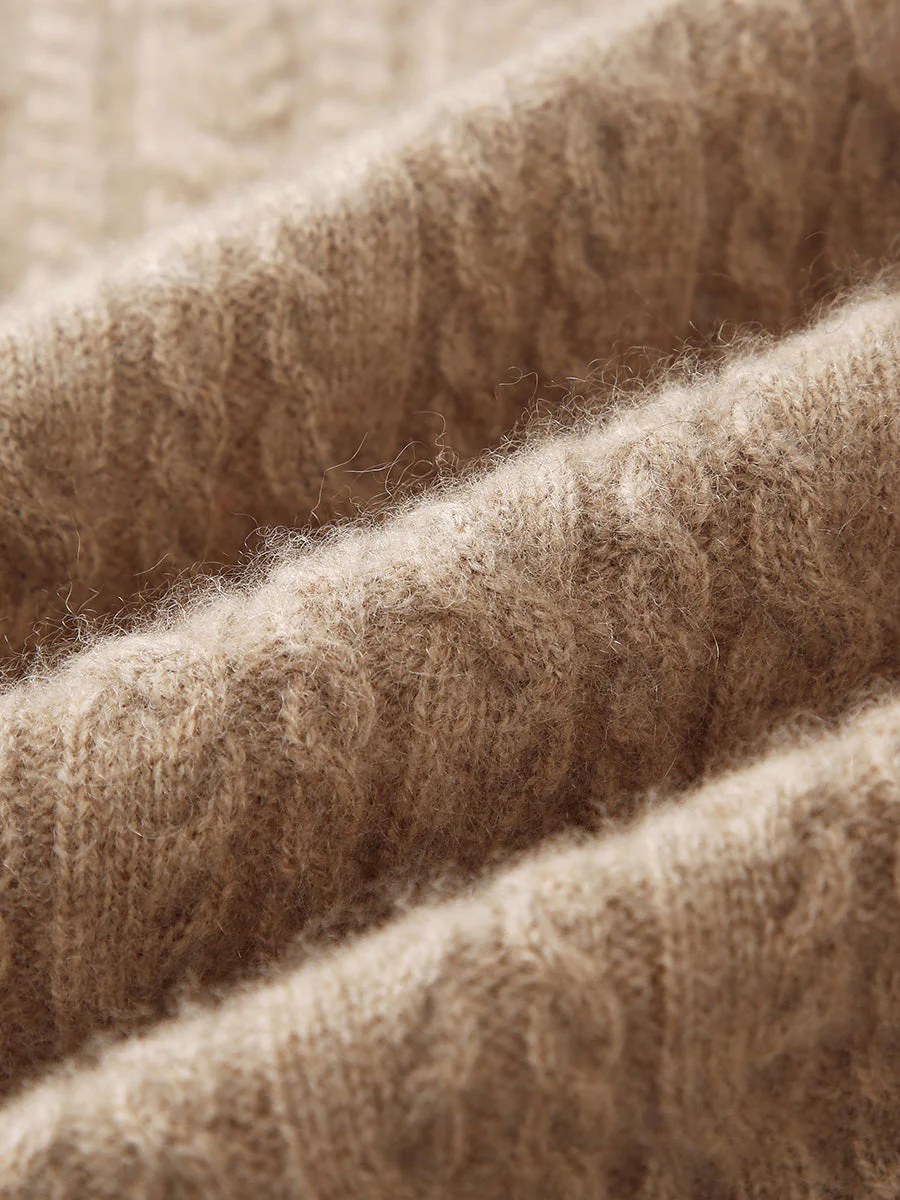 100% Cashmere Women's Cardigan Cable Knit Hoodie